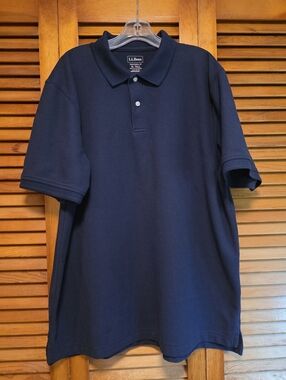 L.L. Bean Men’s Short Sleeve Polo Shirt Navy Blue Traditional Fit Tall Men's XLT